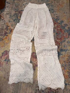 Open-Knit White Crochet Pants